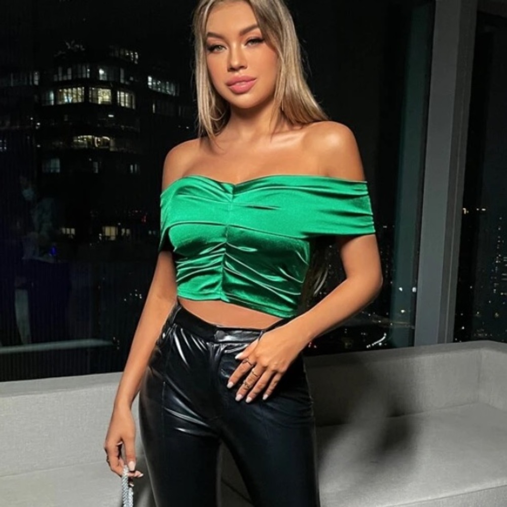 Off Shoulder Ruched Satin Top